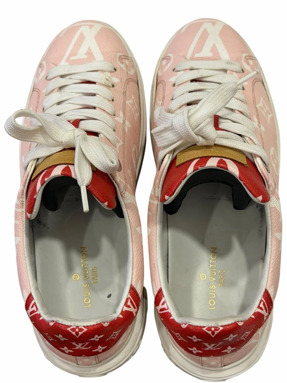 Louis Vuitton Time Out Sneakers Pink Giant Monogram Red Leather Women’s EU 39